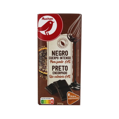 PRODUCTO ALCAMPO Chocolate negro para fundir (64% cacao) con cuerpo intenso 200 g.