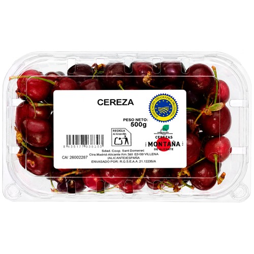 Cerezas de la montaña de Alicante con Indicación Geográfica Protegida (IGP), cesta 500 g.