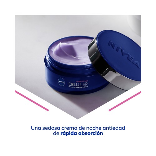 NIVEA Hyaluron cellular expert filler Crema de noche antiedad intensiva con ácido Fólico puro y 2 tipos de ácido Hialurónico 50 ml.