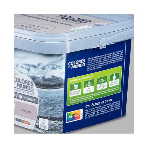 Pintura para paredes monocapa BRUGUER Colores del mundo Escandinavia Gris Suave, 4L.