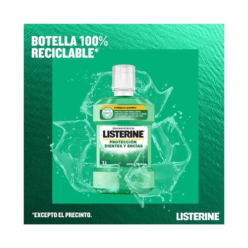 LISTERINE Enjuague bucal de uso diario, son sabor a menta fresca, para el cuidado de dientes y encías LISTERINE 1 l.