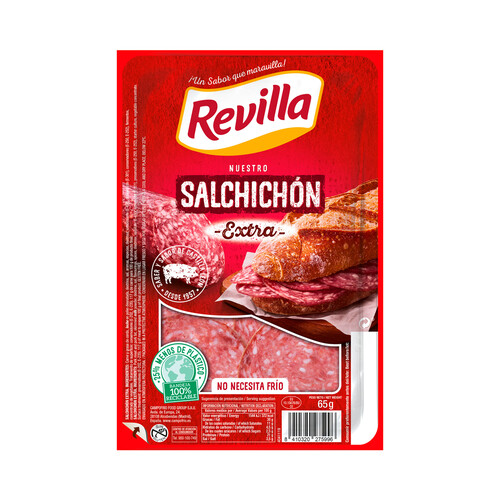 REVILLA Salchichón de calidad extra, elaborado sin gluten y cortado en lonchas REVILLA 65 g.