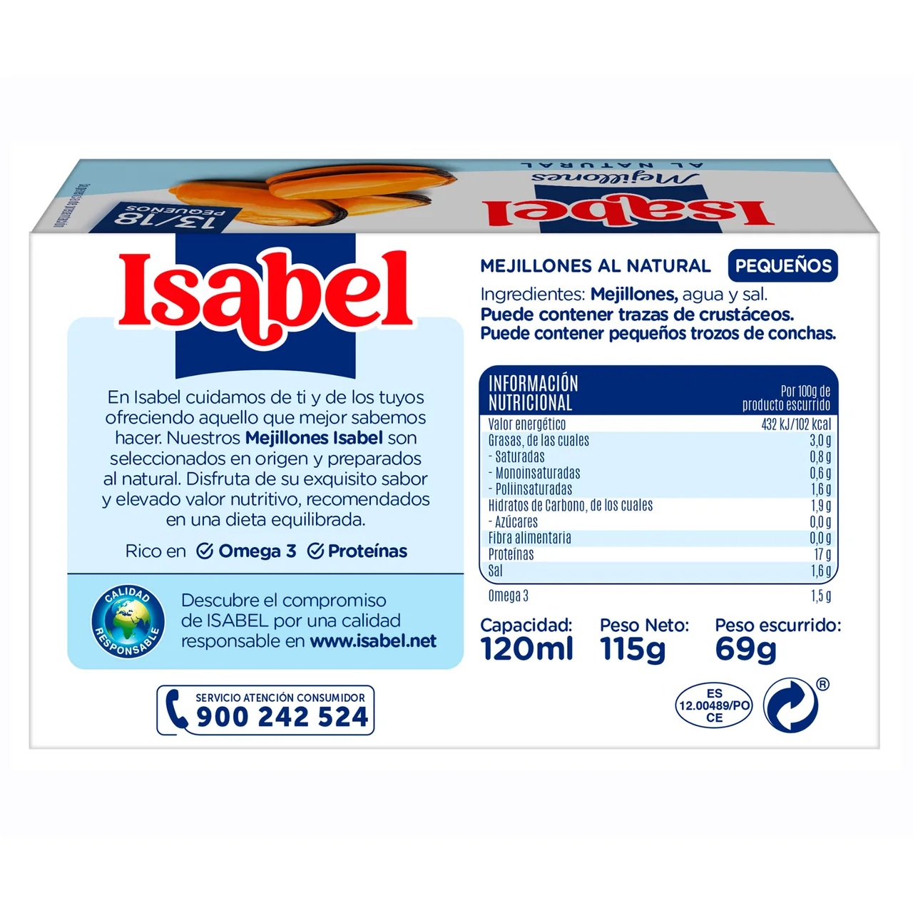 Mejillones natural 13/18 gallego 69g