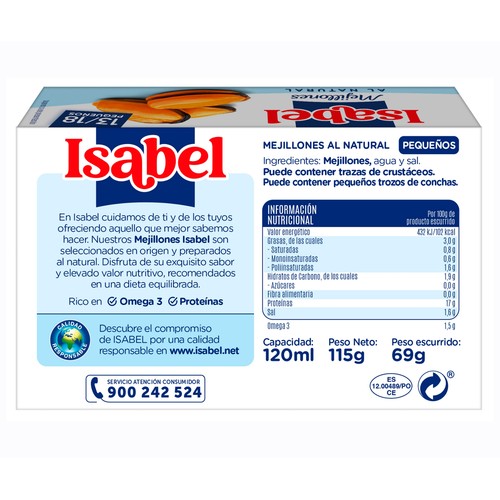 ISABEL Mejillones natural 13/18 gallego 69g