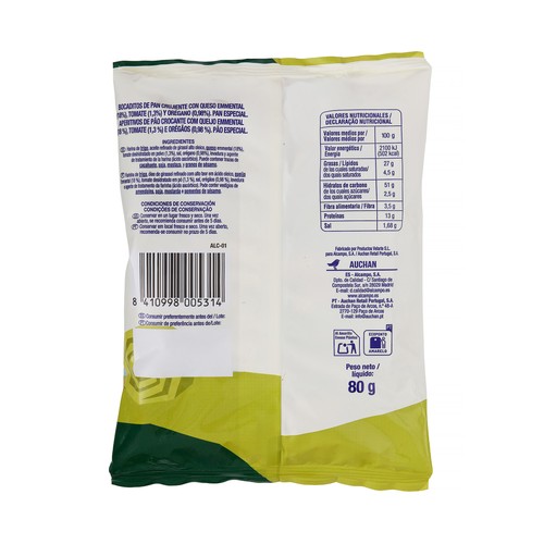 PRODUCTO ALCAMPO Snack de pan con queso, tomate y orégano 80gr