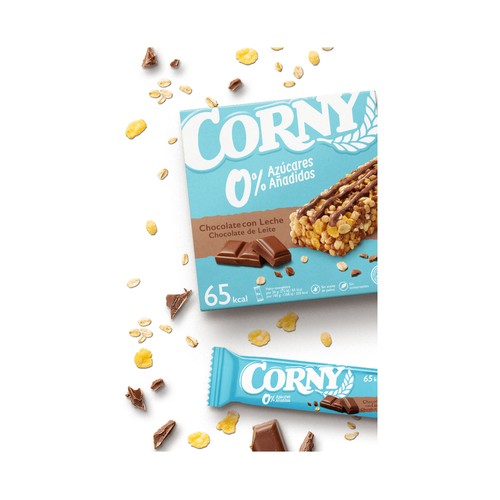 CORNY Barritas de cereales con chocolate con leche, sin azúcares añadidos 6 x 20 g.