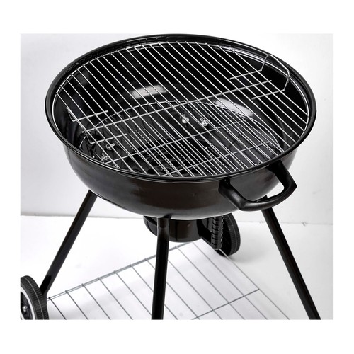 Barbacoa redonda con ruedas y tapa para carbón, 59x24x61cm. GARDENSTAR ALCAMPO.