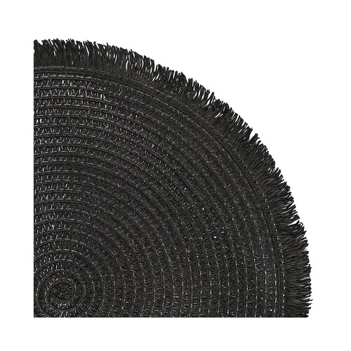 Mantel individual redondo con flecos color negro, HOME DECO FACTORY.