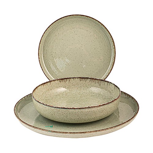 Vajilla de porcelana de 12 piezas color verde natural Pearl, PENGO