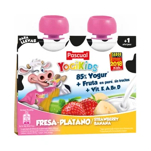 PASCUAL Yogur bebible de fresa o plátano PASCUAL Yogikids 2 x 80 g