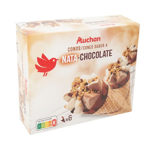 AUCHAN Cono de helado de nata y trufa 6 x 120 ml. Producto Alcampo