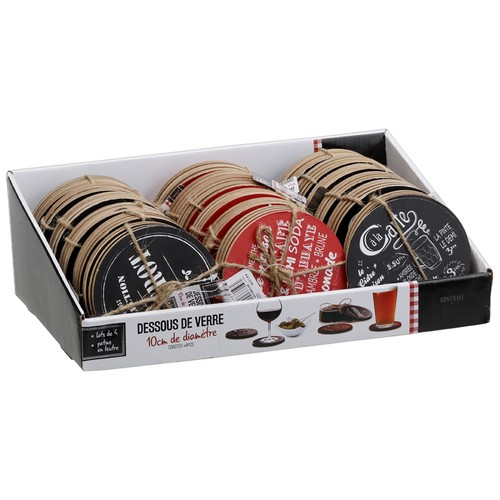 Set de 4 posavasos color rojo o negro, BISTROT.