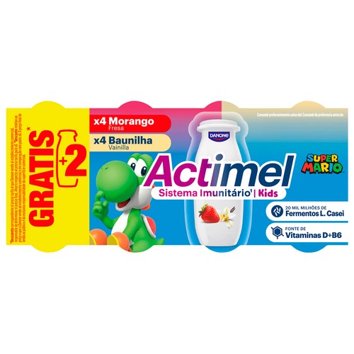 ACTIMEL de Danone Leche fermentada con Lcasei y sabor a fresa (4) y vainilla (4) 8 x 100 ml.