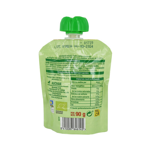 ALCAMPO BABY ECOLÓGICO Bolsita de plátano 0% azúcar 0% ALCAMPO BABY ECOLÓGICO 90 gr.