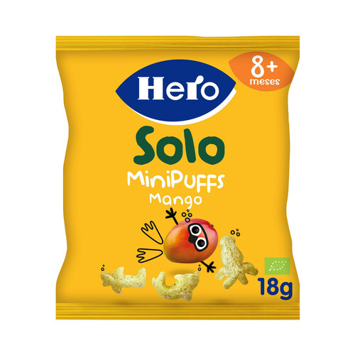 HERO Snacks infantiles no fritos y sin azúcares añadidos. de cereales y mango ecológicos, a partir de 8 meses HERO Solo 18 g.