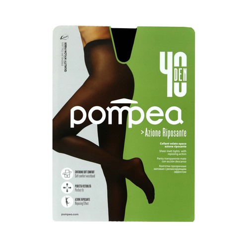 Panty transparente mate con acción descanso, 40den, POMPEA, color negro, talla M.