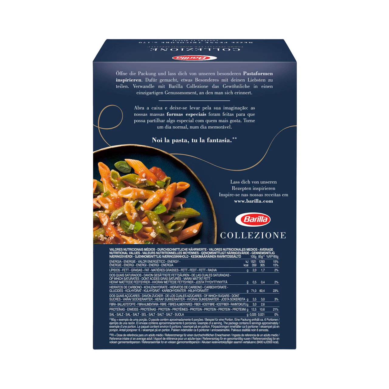 BARILLA Pasta Gourmet La Collezione Mezze Penne Tricolores N.170 (Macarrones Multivegetales) BARILLA 500 g.