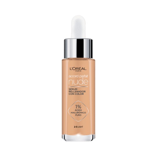 L´ORÉAL PARIS  Accord parfait y tono 2-3 Claro  Sérum rellenador con ácido Hialurónico.