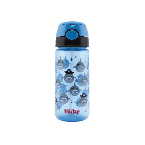 Taza con botón y pajita, estampado de tiburones, 540 ml de capacidad, NUBY.