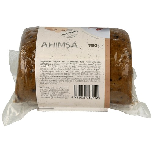 AHIMSA Burguer vegetal de tofu y champiñón ecológicos 750 g.