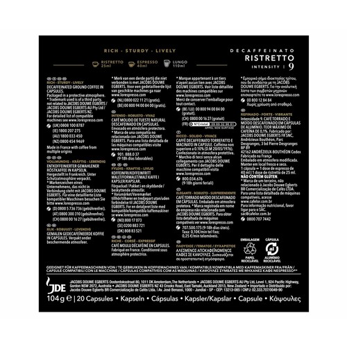 L'OR Café Descafeinado Ristretto I9 en cápsulas compatibles con Nespresso L'OR ESPRESSO 20 uds.