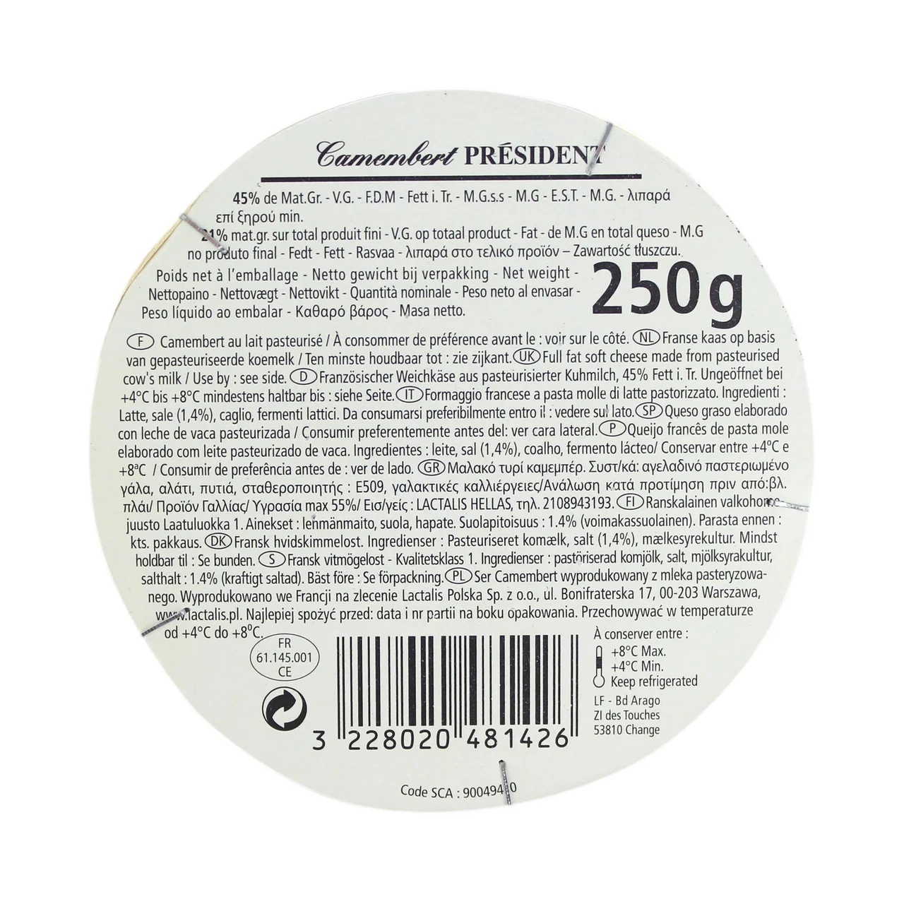 PRÉSIDENT Queso Camembert PRÉSIDENT 250 g.