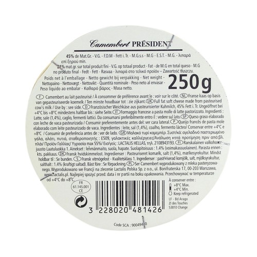 PRÉSIDENT Queso Camembert PRÉSIDENT 250 g.