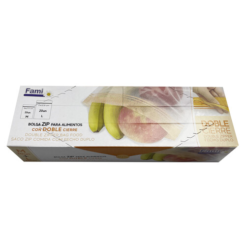Bolsas zip para alimentos FAMI 25 uds. 14,5 x 21 cm + 25 uds.. 18 X 27,5 cm