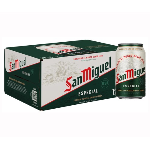 Cervezas SAN MIGUEL pack de 12 latas de 33 cl.