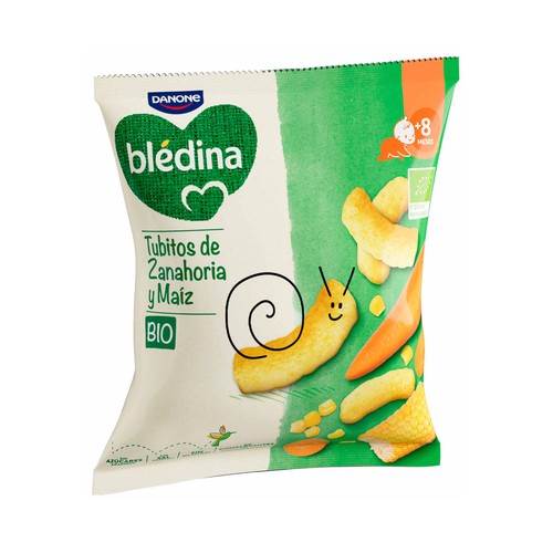 BLÉDINA Bio de Danone Tubitos (snacks) de zanahoria y maiz ecológicos, a partir de 8 meses 20 g