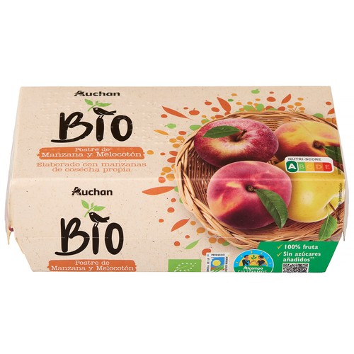 ALCAMPO CULTIVAMOS LO BUENO ECOLÓGICO Compota de manzana y melocotón postre ecológico  pack 4 uds. x 100 g.