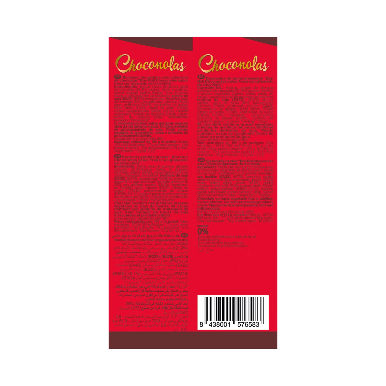 Caramelos de goma glaseados sabor fresa con glaseado chocolate 150 g.