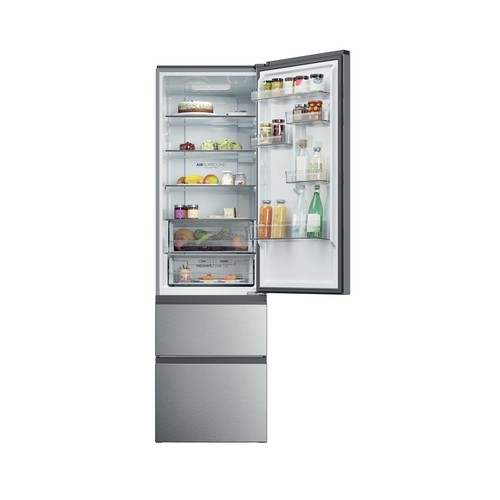 Frigorífico combi 205cm HAIER HTR3620ENMG INOX, 3 cajones, NO FROST, clasificación energética: E, H: 205cm, A: 59,5cm, F: 66,7cm, capacidad total: 414L.