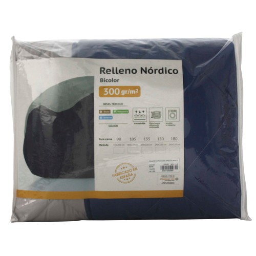 Relleno nórdico bicolor reversible para cama de 90cm, 300g/m², NATURALS, color azul marino/gris.