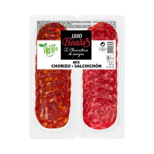 BOADAS Pack de chorizo y salchichón de categoria extra, sin gluten y cortados en lonchas BOADAS 2 x 40 g.