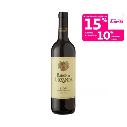 Vino tinto con denominación de origen calificada Rioja BARÓN DE URZANDE botella de 75 cl.