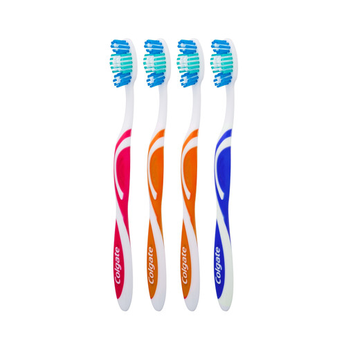 COLGATE Cepillo de dientes medio, que ayuda a eliminar manchas y bacterias bucales COLGATE Triple action 4 uds.