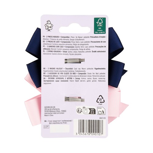 PRODUCTO ALCAMPO Pinzas metálicas de pelo, con un simpático lazo de tela 2 uds.