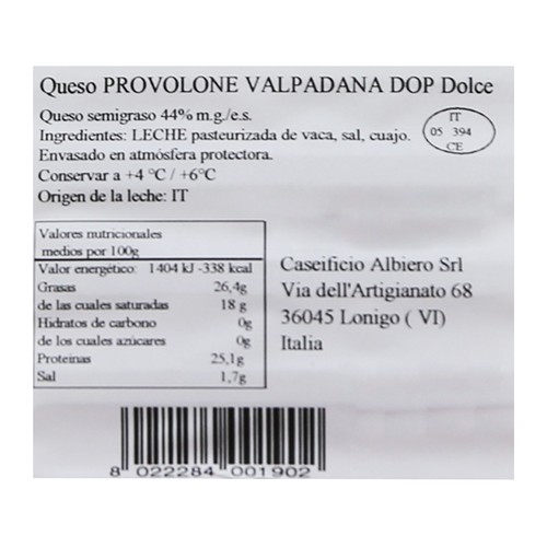 ALBIERO Queso provolone valpadana dop en lonchas 100 g.