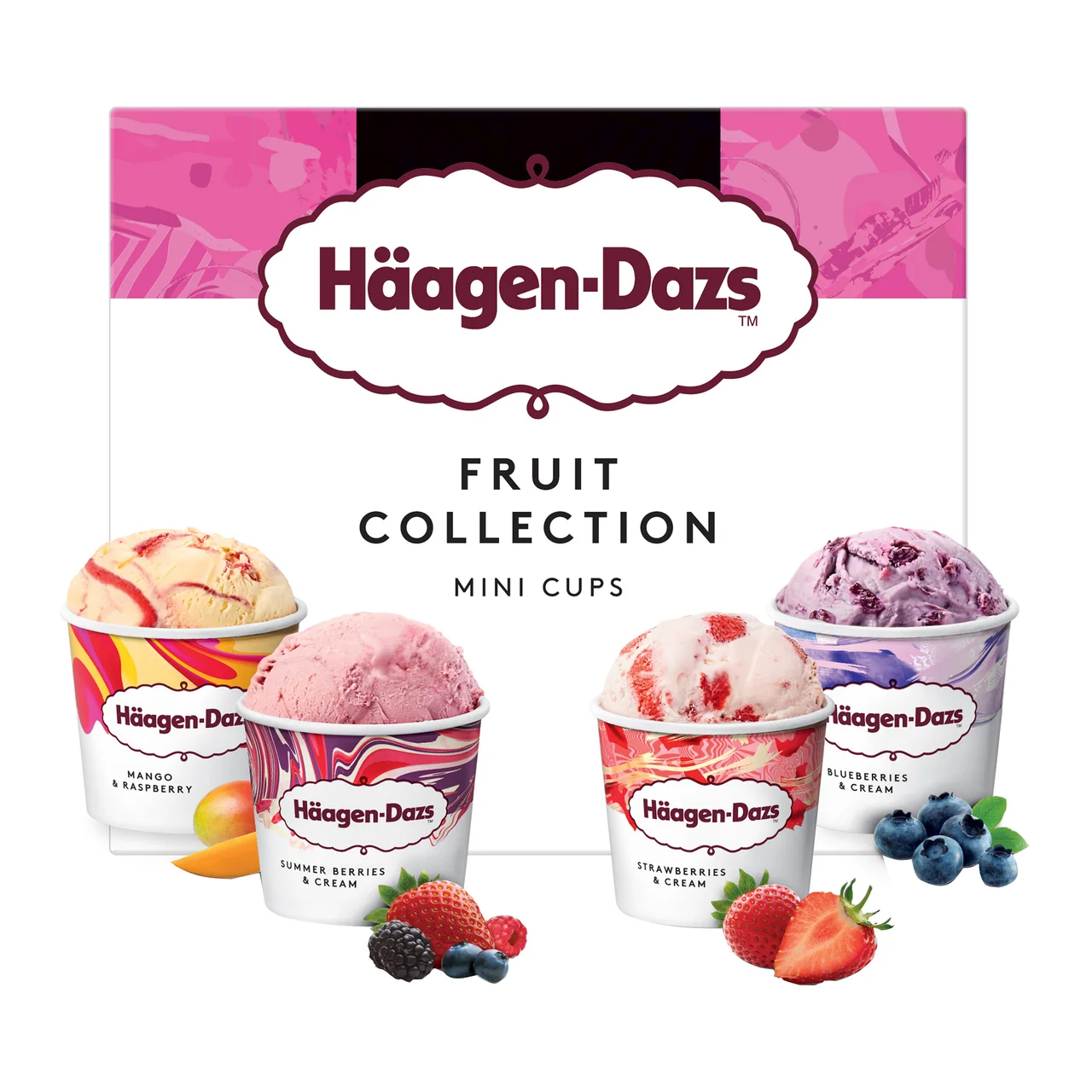 Tarrinas de helado de frutas (mango, fresa, frambuesa y arándano) 4 x 95 ml.