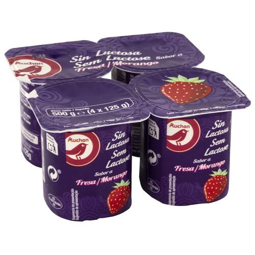 AUCHAN Yogur sin lactosa y con sabor a fresa 4 x 125 g. Producto Alcampo