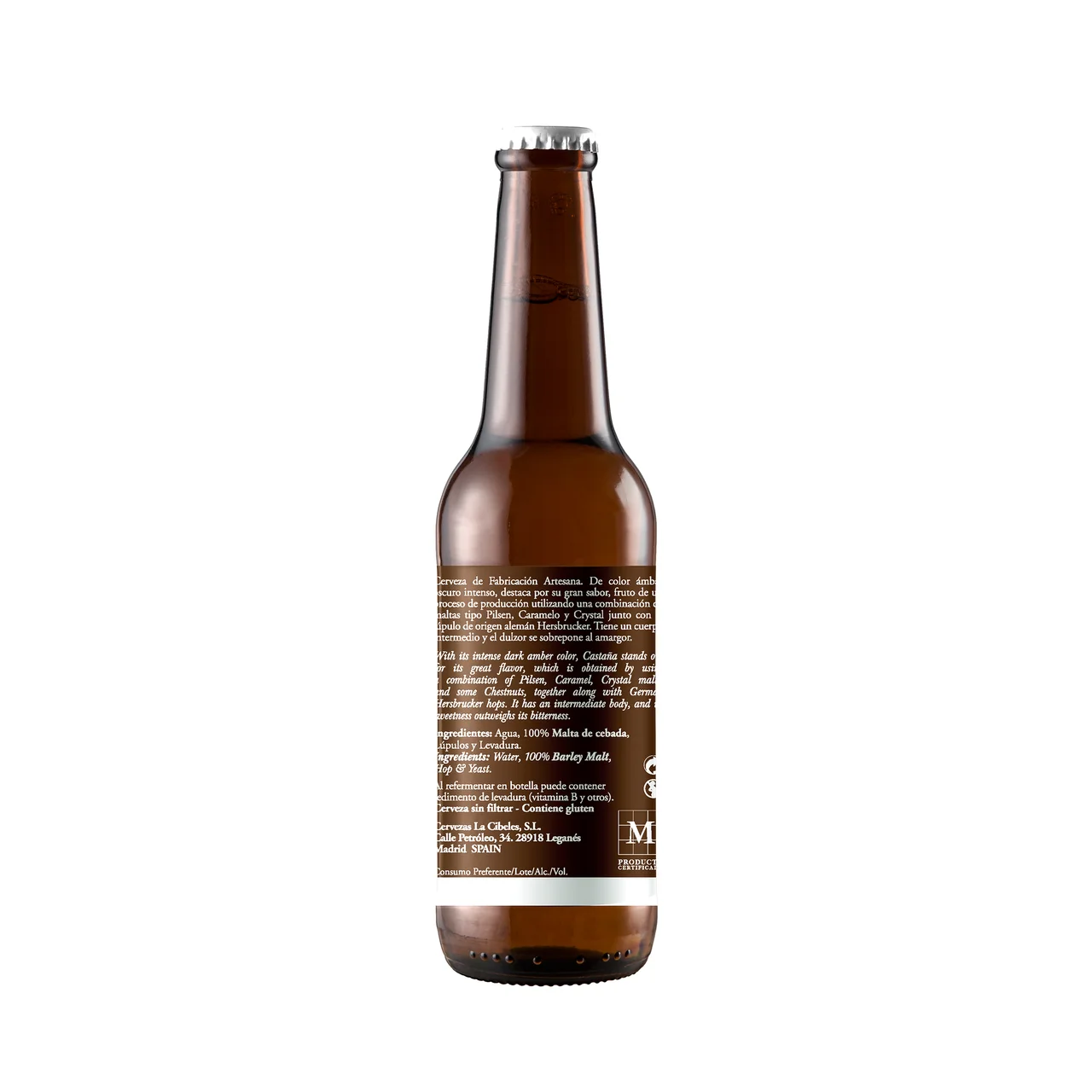 Cerveza castaña botella 33 cl.