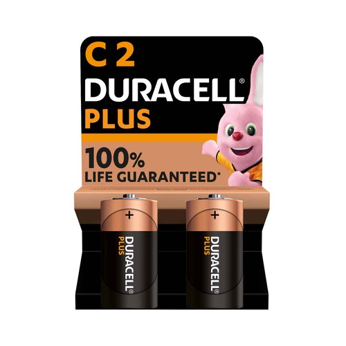 Pack de 2 pilas alcalinas C, LR14, 1,5V, DURACELL Plus.
