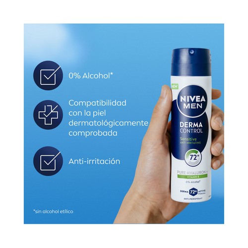 NIVEA Men derma control sensitive Desodorante en spray para hombre, antitranspirante 72 horas 250 ml.