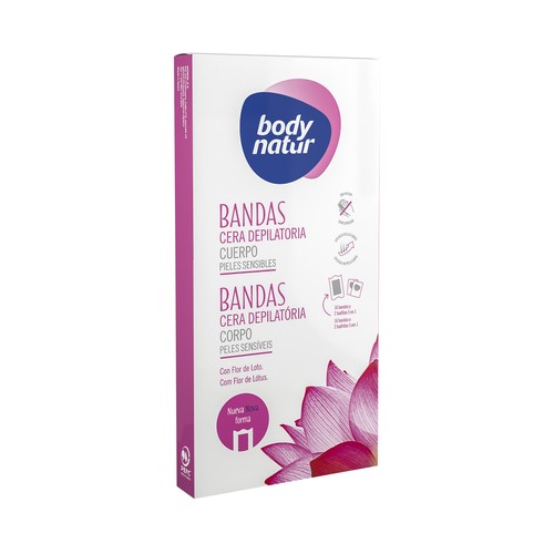 Bandas de cera depilatoria para piernas, especial pieles sensibles BODY NATUR 16 uds.