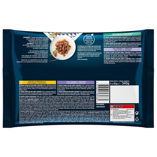 PURINA GOURMET Comida para gatos adultos a base de verduras GOURMET 4 uds. 85 g.