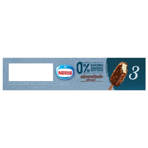 NESTLÉ Helado de vainilla con chocolate y trocitos de almendra, sin azúcares añadidos 3 x 90 ml.