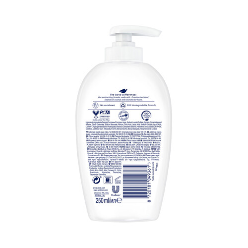 DOVE Jabón de manos líquido con textura crema y acción hidratante DOVE 250 ml.
