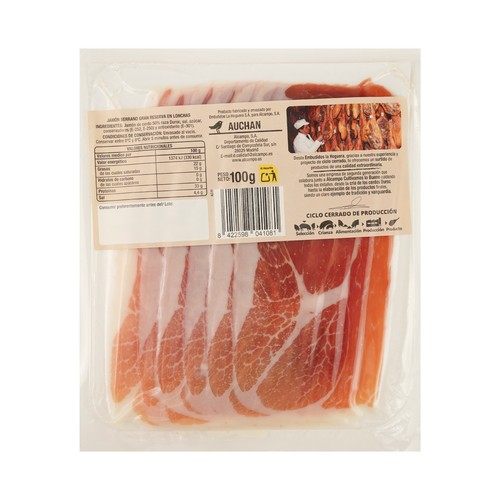 ALCAMPO CULTIVAMOS LO BUENO  Jamón gran reserva (50% raza Duroc), cortado en lonchas 100 g.