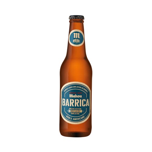 MAHOU BARRICA Cerveza rubia envejecida en barrica, bourbon botella 33 cl.
